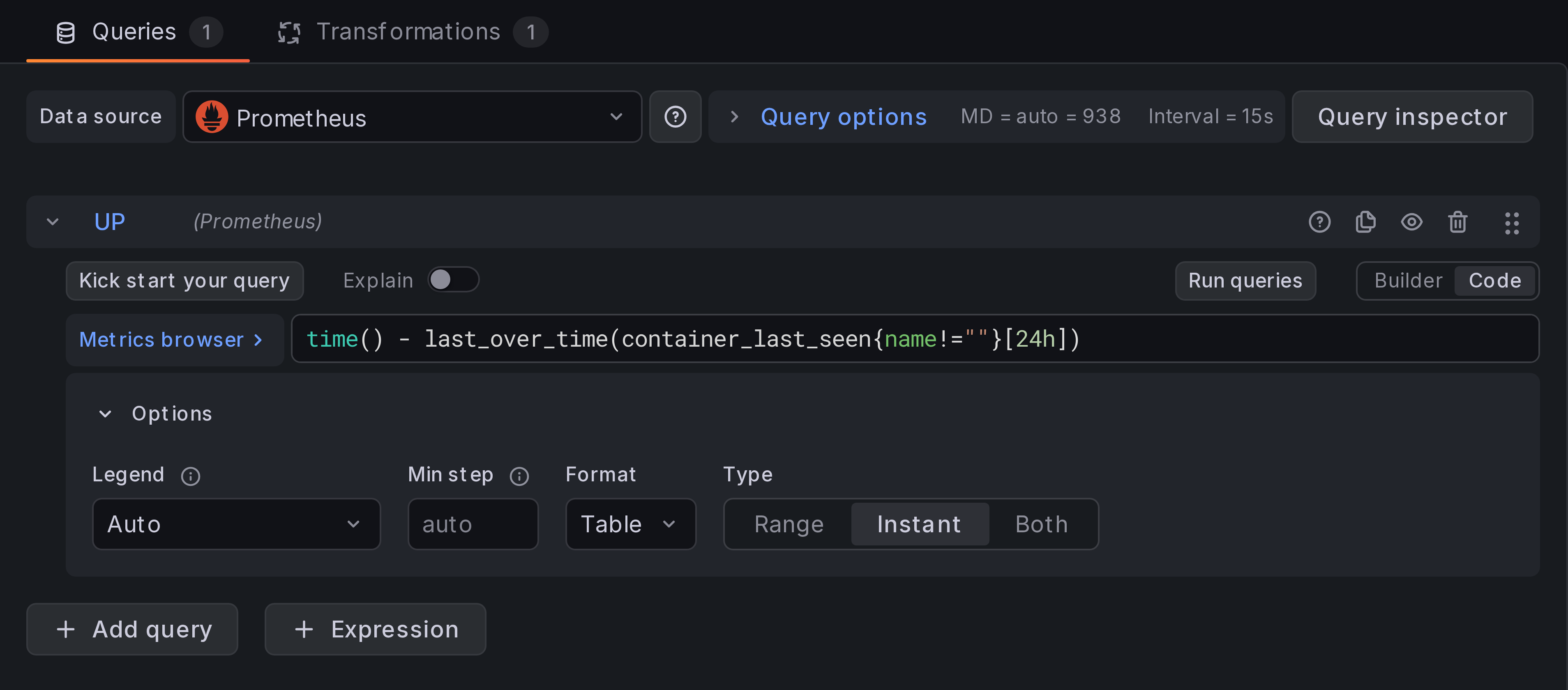 Prometheus query for container_last_seen metric