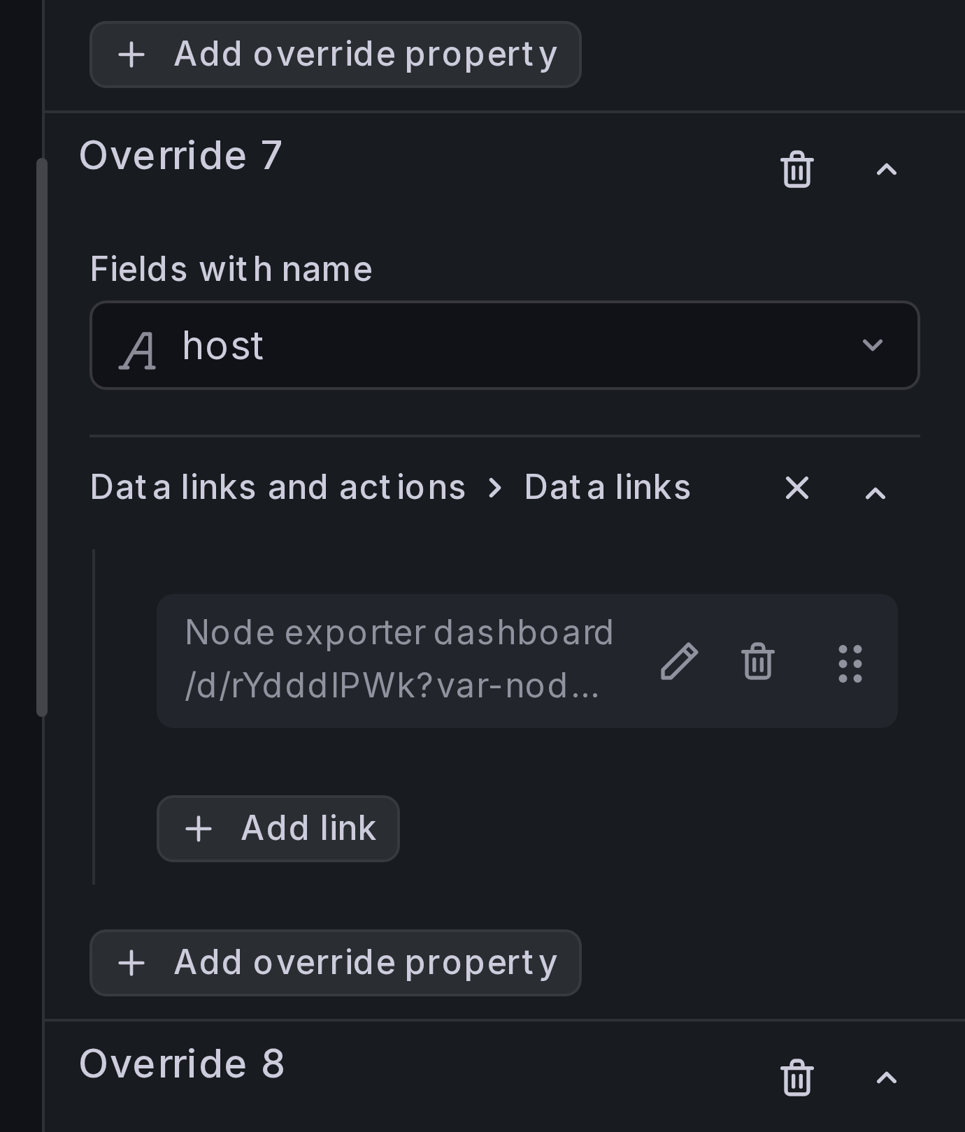 Data link override for host field