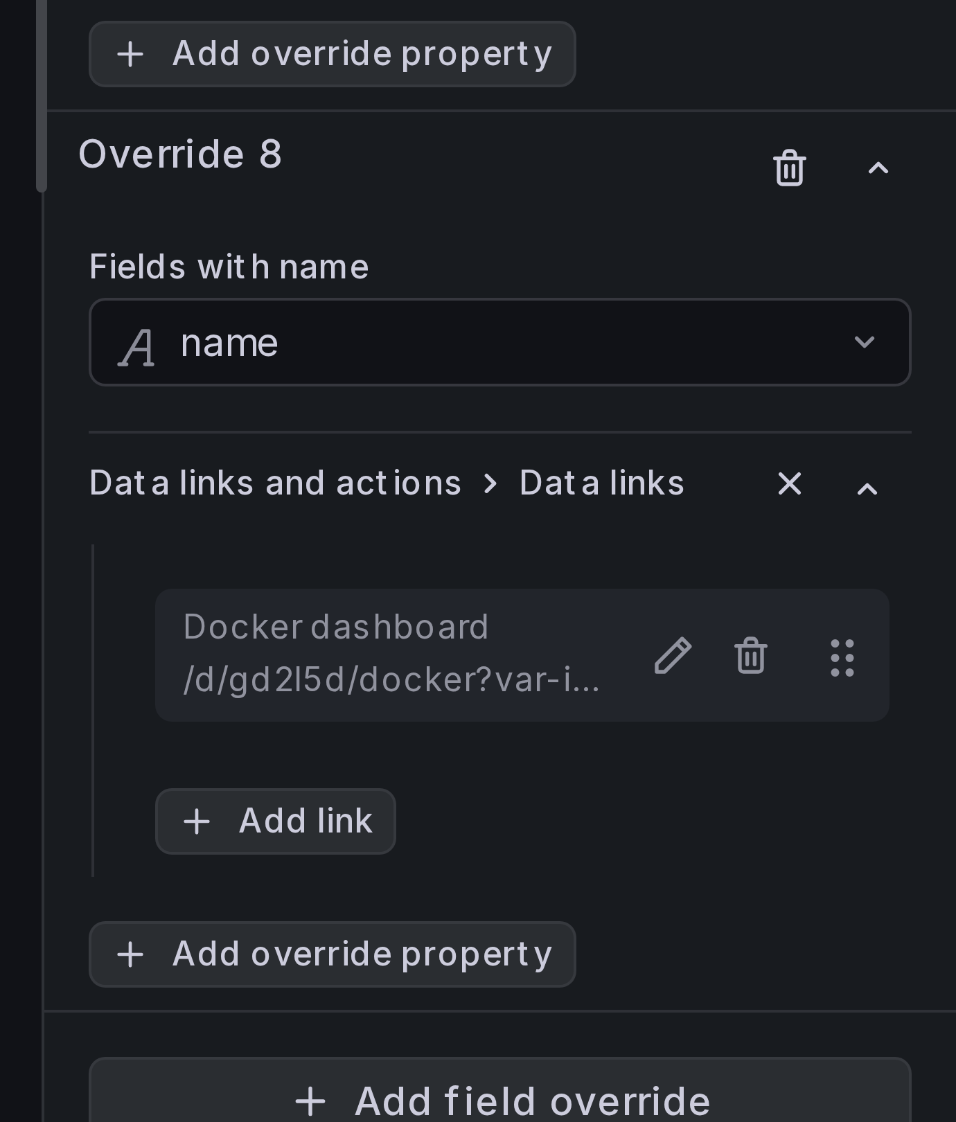 Data link override for name field