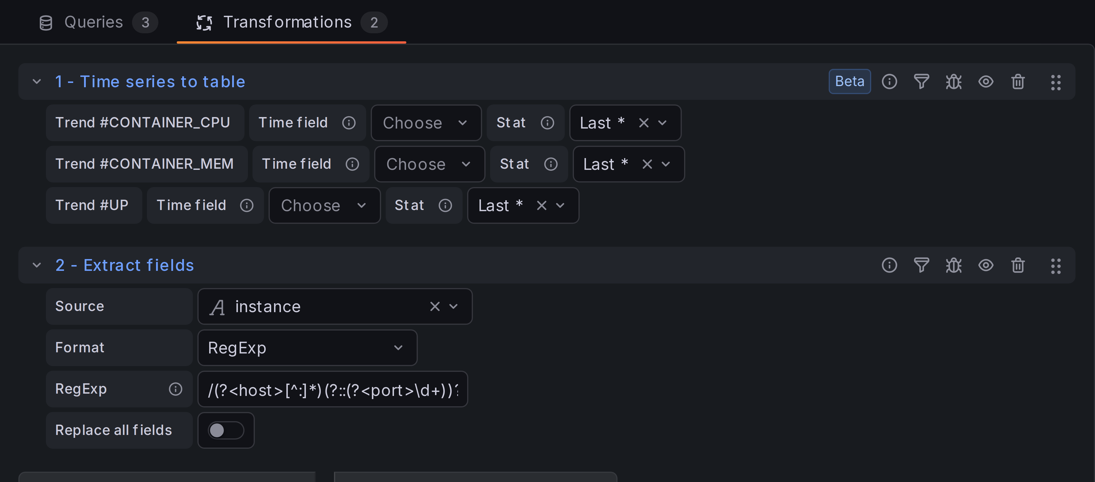 Time series to table transformation