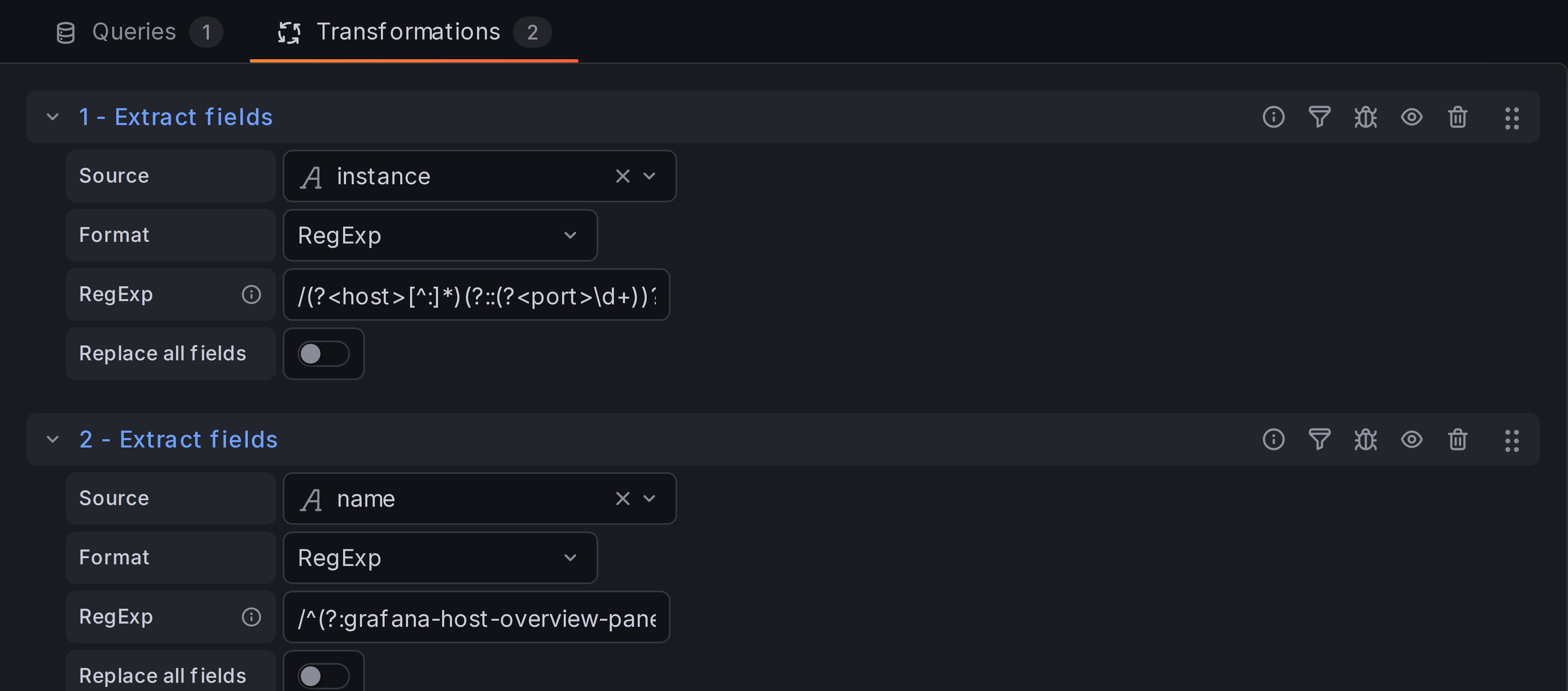 Extract fields transformation with the regex pattern