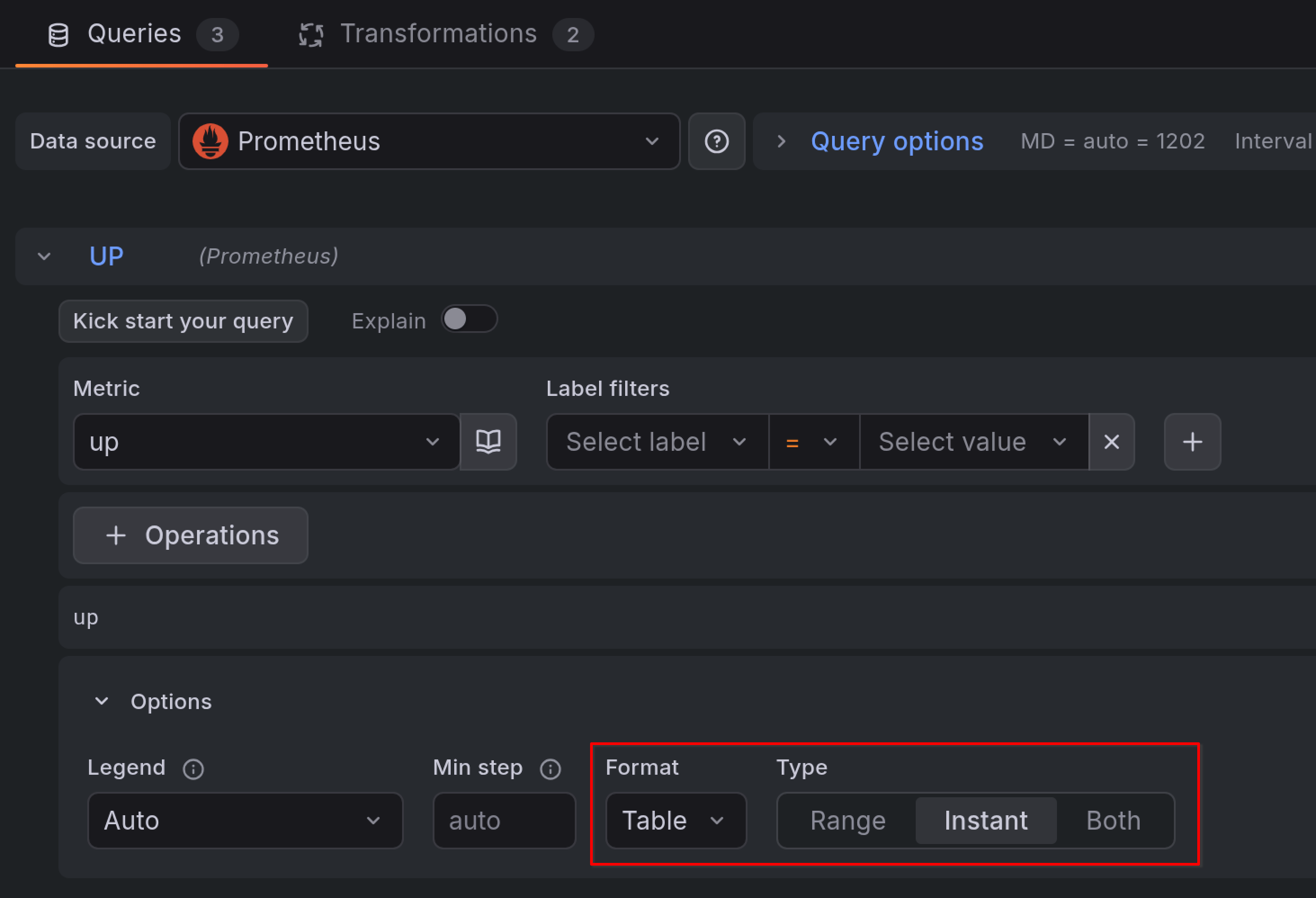 Query type and format settings